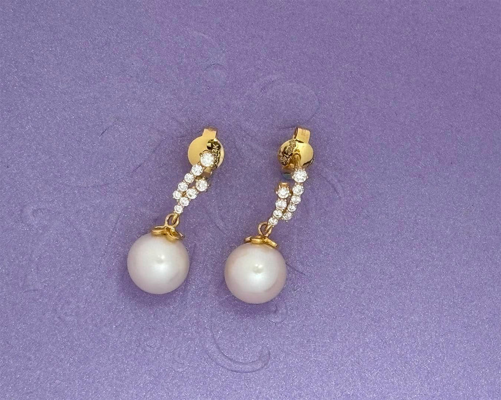 Bông tai Vàng Ngọc trai nuôi nước ngọt trắng | White Freshwater Cultured Pearl Drop Earrings in 14K Yellow Gold by AME Jewellery