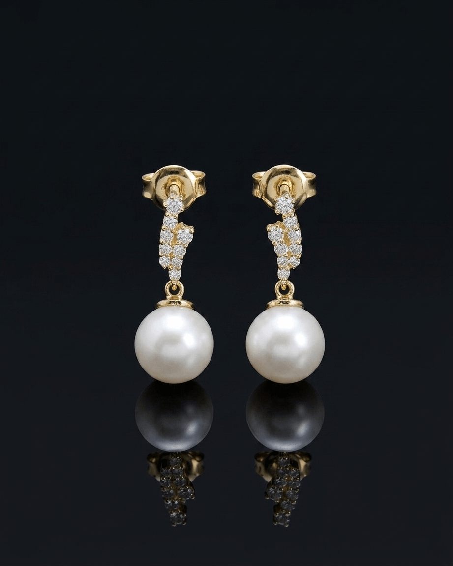 Bông tai Vàng Ngọc trai nuôi nước ngọt trắng | White Freshwater Cultured Pearl Drop Earrings in 14K Yellow Gold by AME Jewellery