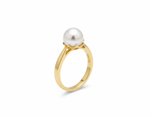Nhẫn Vàng Ngọc trai nước nuôi ngọt màu trắng | White Freshwater Cultured Pearl Ring in 14K Yellow Gold by AME Jewellery