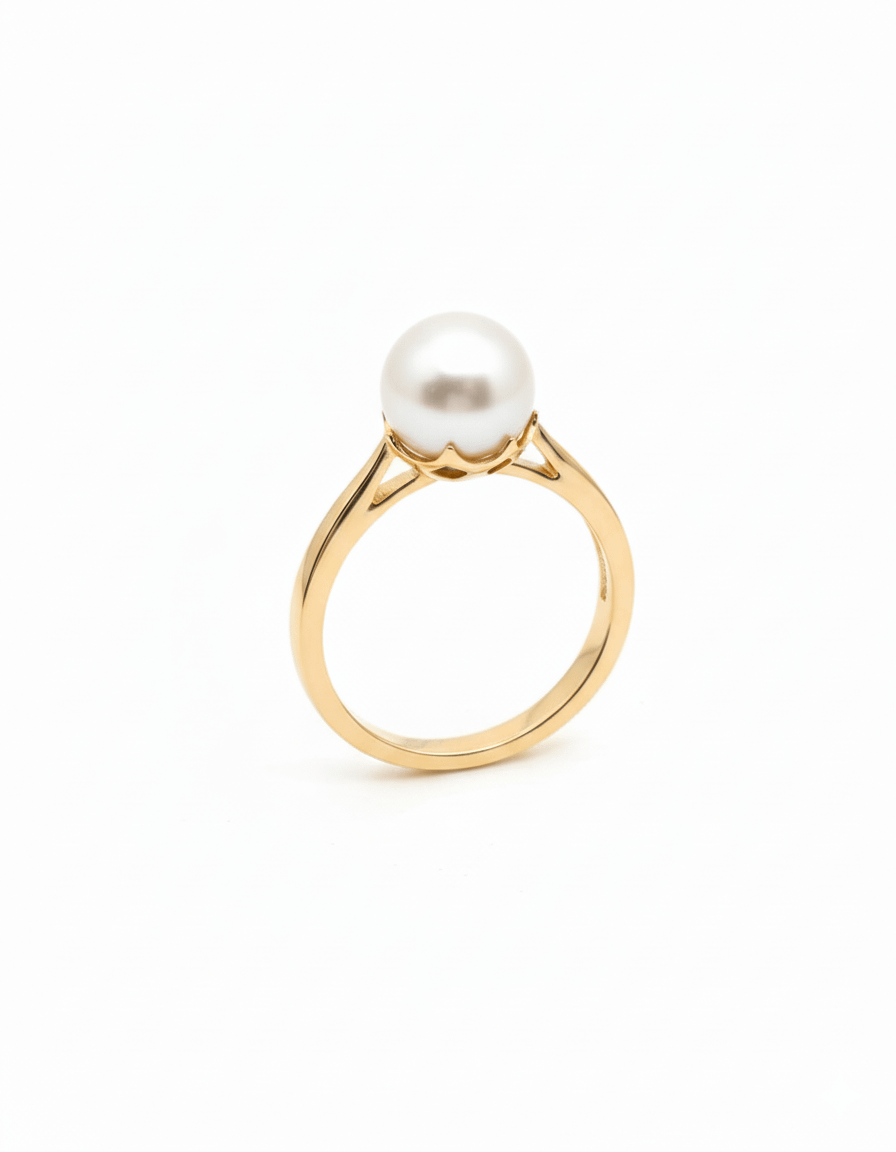 Nhẫn Vàng Ngọc trai nước nuôi ngọt màu trắng | White Freshwater Cultured Pearl Ring in 14K Yellow Gold by AME Jewellery