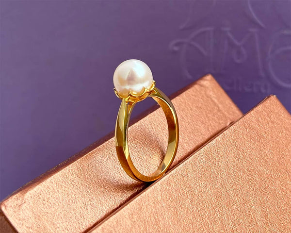 Nhẫn Vàng Ngọc trai nước nuôi ngọt màu trắng | White Freshwater Cultured Pearl Ring in 14K Yellow Gold by AME Jewellery