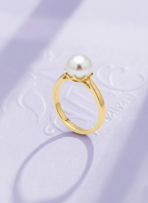 Nhẫn Vàng Ngọc trai nước nuôi ngọt màu trắng | White Freshwater Cultured Pearl Ring in 14K Yellow Gold by AME Jewellery