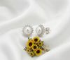 White Freshwater Pearl Sunflower Earrings in Sterling Silver - AME Jewellery