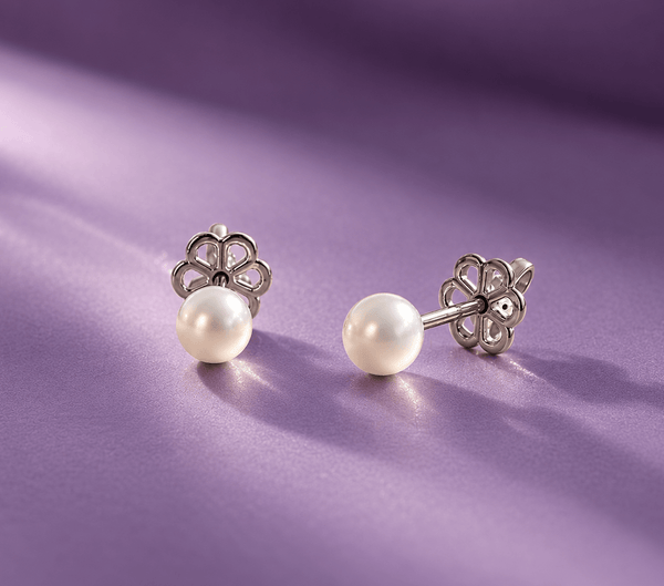 White Freshwater Cultured Pearl Stud Earrings in Sterling Silver by AME Jewellery. 