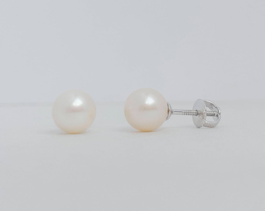 Bông tai Ngọc trai trắng White Freshwater Cultured Pearl Earrings in 14K White Gold by AME Jewellery