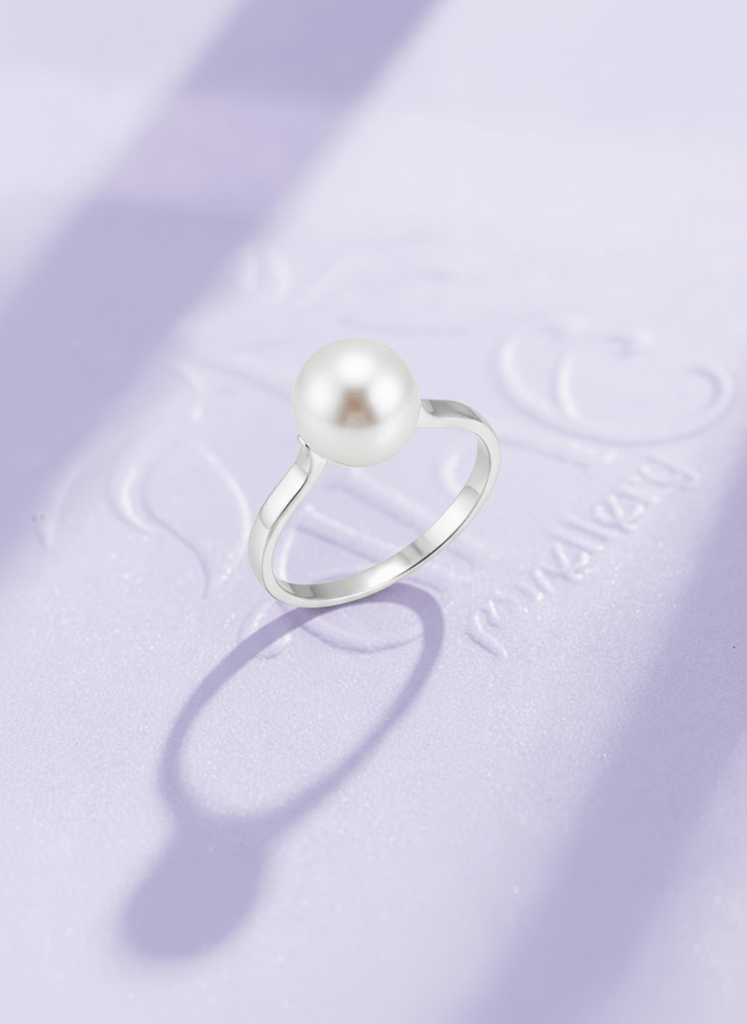Bague Plaque Or Blanc – Perle D’eau Douce Et Cristal Blanc – Taille 56 – Fantaisie Femme