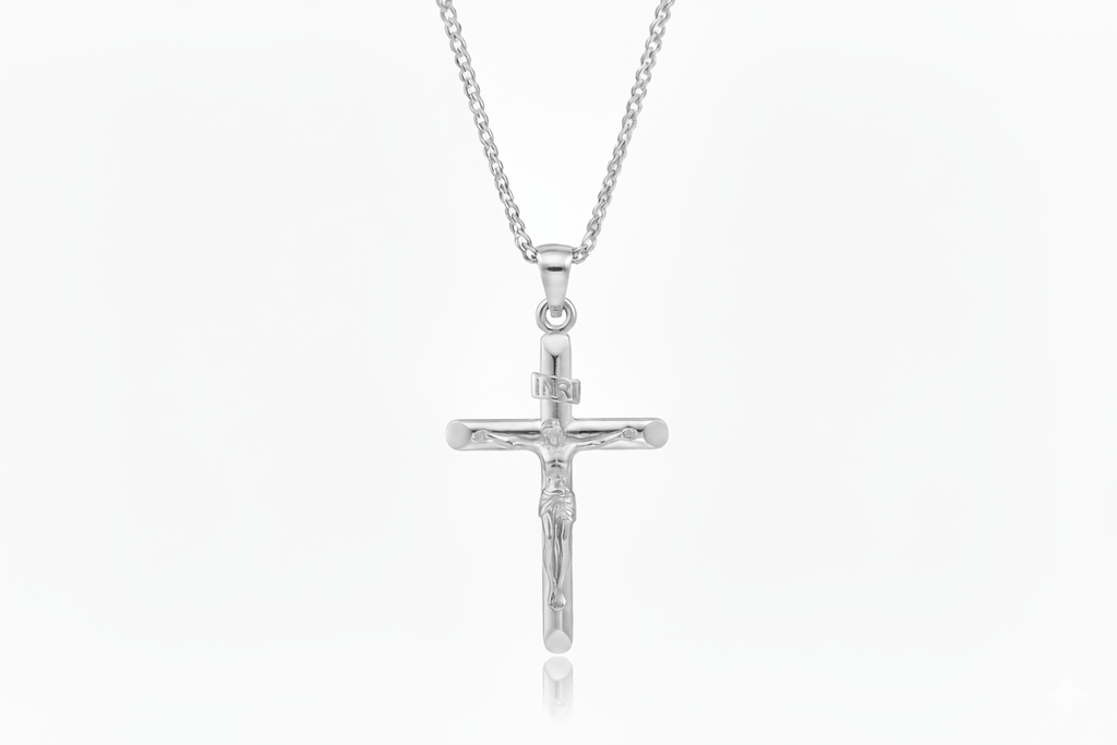 Mặt dây Vàng trắng Thánh Giá Jesus Crucifix Cross Pendant Necklace 14K White Gold by AME Jewellery
