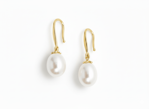 Bông tai Vàng Ngọc trai Teardrop White Freshwater Pearl Hook Gold Earrings by AME Jewellery