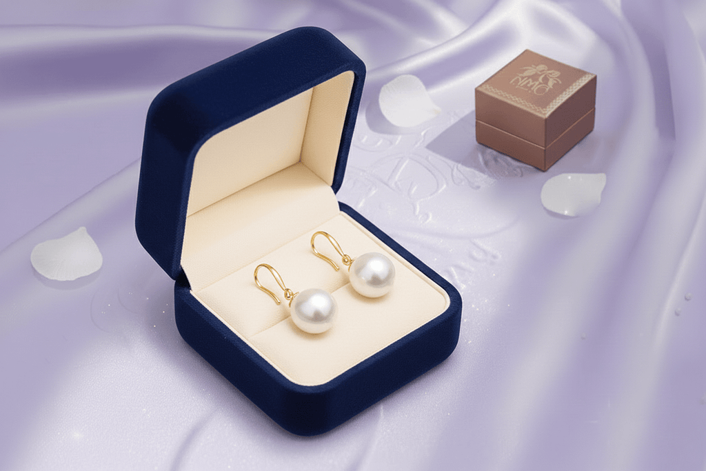 Bông tai Vàng Ngọc trai Teardrop White Freshwater Pearl Hook Gold Earrings by AME Jewellery