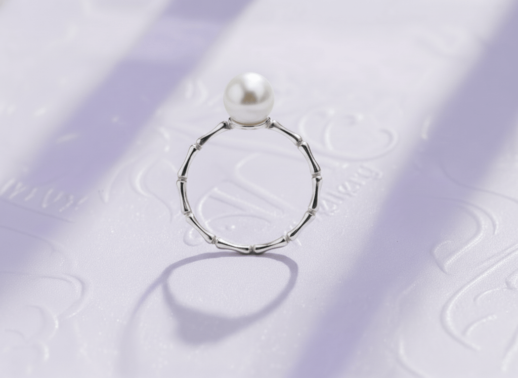 Nhẫn Ngọc trai trắng White Freshwater Cultured Pearl Bamboo Ring in Sterling Silver by AME Jewellery