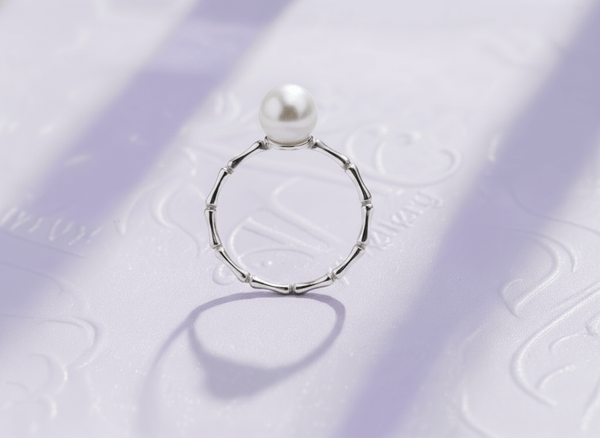 Nhẫn Ngọc trai trắng White Freshwater Cultured Pearl Bamboo Ring in Sterling Silver by AME Jewellery