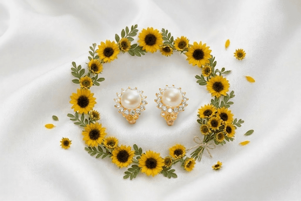 Drawing inspiration from the vibrant beauty of the sunflower, AME Jewellery presents our exquisite White Freshwater Cultured Pearl Sunflower Earrings in 14-karat Yellow Gold by AME Jewellery. 