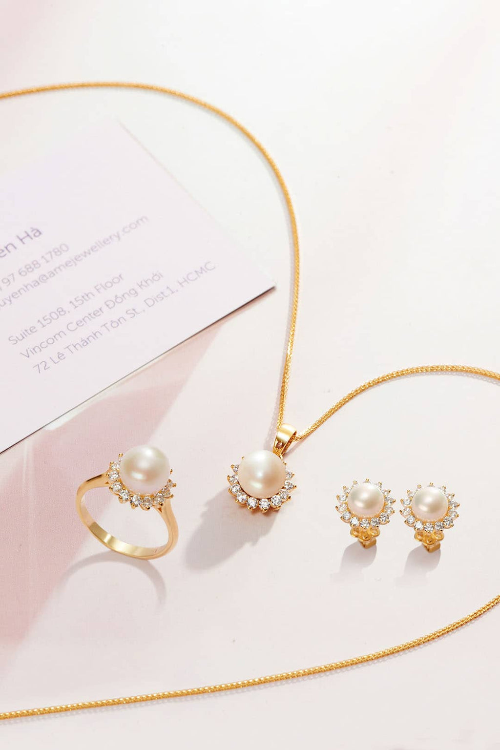 Trang sức Vàng Ngọc trai trắng White Freshwater Pearl Sunflower Jewelry in 14K Yellow Gold by AME Jewellery