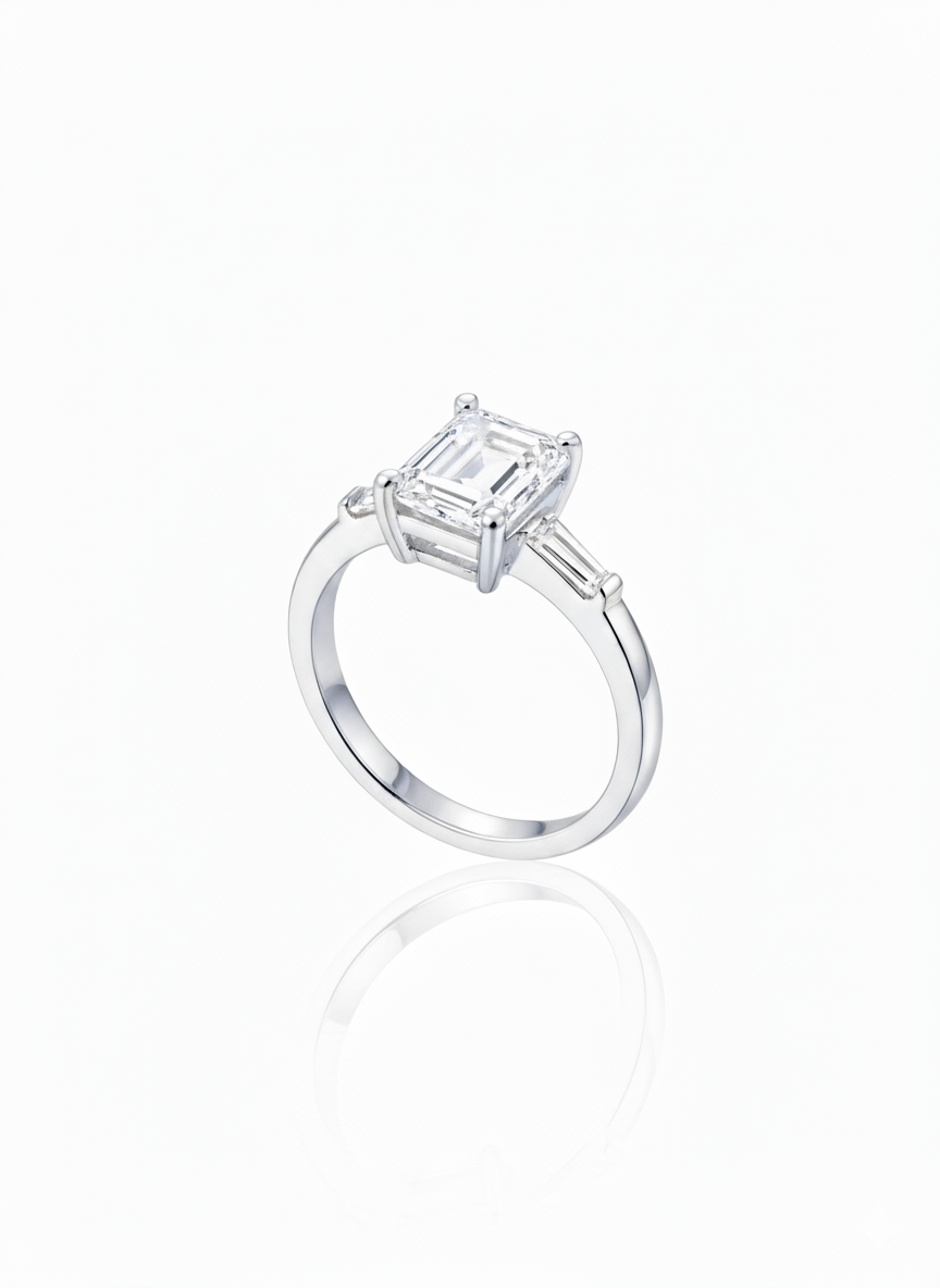 Nhẫn nữ Vàng trắng Đá quý tự nhiên Colorless Rectangle Topaz Ring 14K White Gold by AME Jewellery