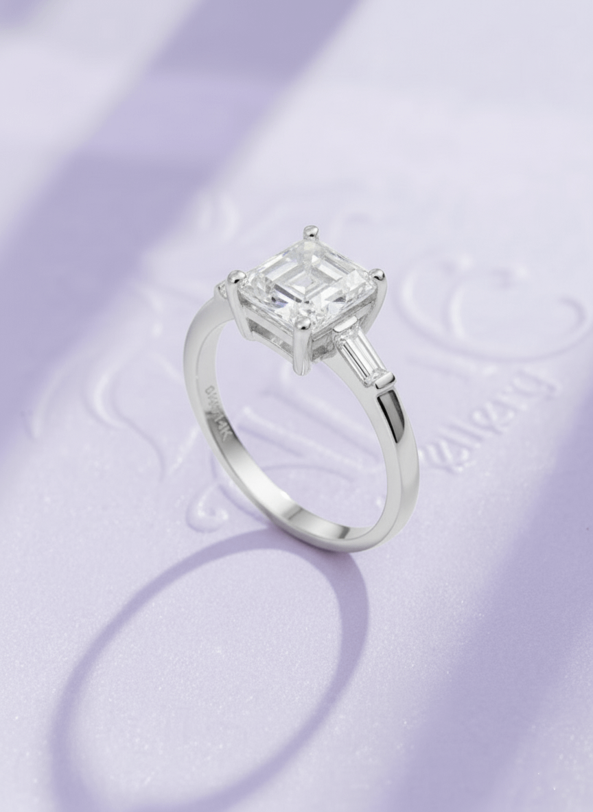 Nhẫn nữ Vàng trắng Đá quý tự nhiên Colorless Rectangle Topaz Ring 14K White Gold by AME Jewellery