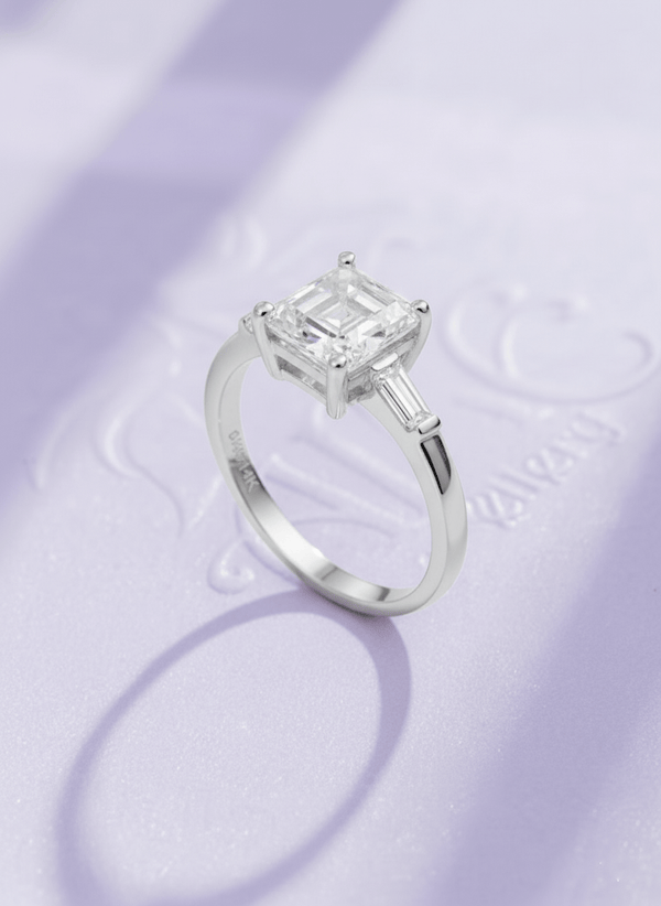 Nhẫn nữ Vàng trắng Đá quý tự nhiên Colorless Rectangle Topaz Ring 14K White Gold by AME Jewellery