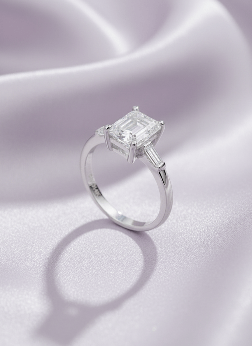 Nhẫn nữ Vàng trắng Đá quý tự nhiên Colorless Rectangle Topaz Ring 14K White Gold by AME Jewellery