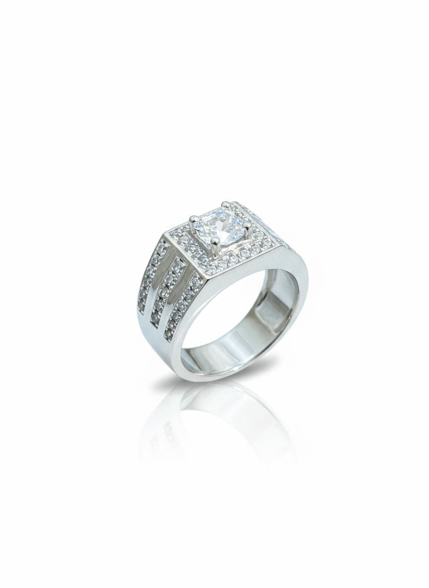 Nhẫn Nam Đá quý tự nhiên White Topaz Men's Ring in Sterling Silver by AME Jewellery