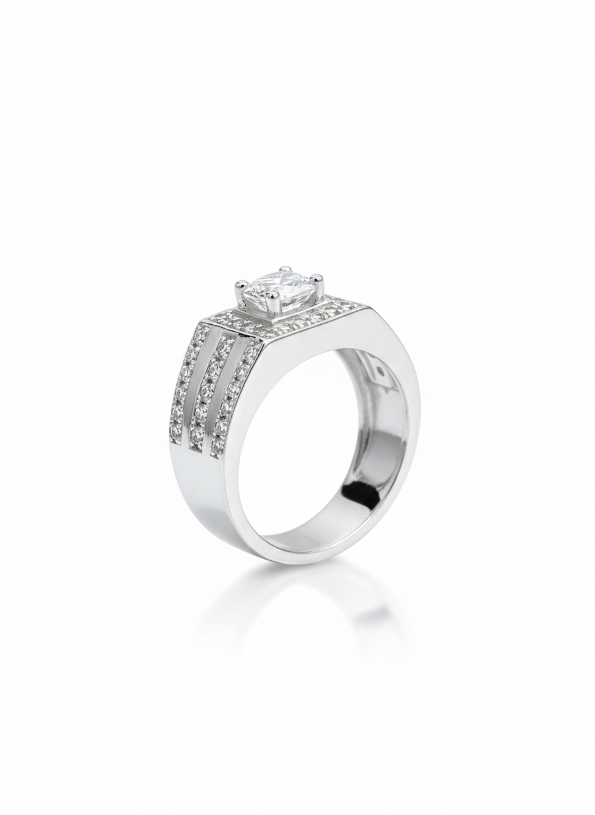 Nhẫn Nam Đá quý tự nhiên White Topaz Men's Ring in Sterling Silver by AME Jewellery