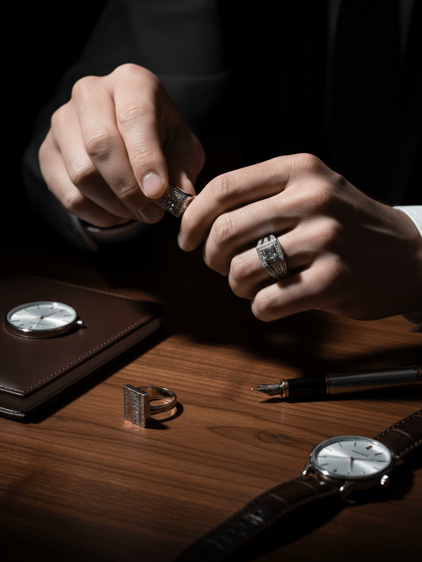 Nhẫn Nam Đá quý tự nhiên White Topaz Men's Ring in Sterling Silver by AME Jewellery