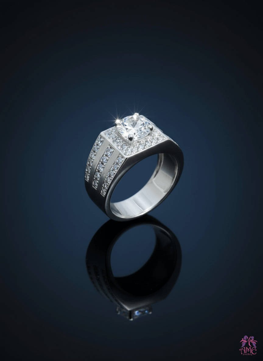 Nhẫn Nam Đá quý tự nhiên White Topaz Men's Ring in Sterling Silver by AME Jewellery