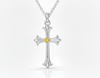 Mặt dây chuyền Thánh Giá Vàng trắng Đá quý tự nhiên Yellow Sapphire Gothic Cross Pendant 14K White Gold by AME Jewellery