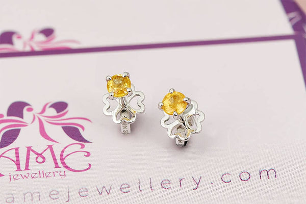 Natural Yellow Sapphire Earrings 14K White Gold | AME Jewellery