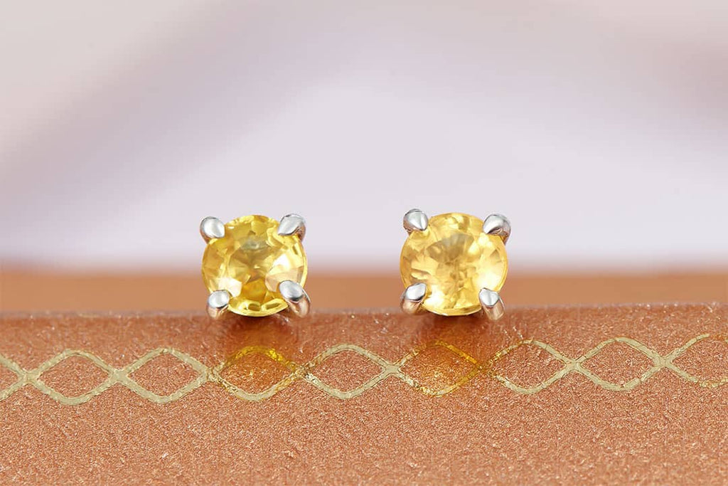 Natural Yellow Sapphire Earrings 14K White Gold | AME Jewellery