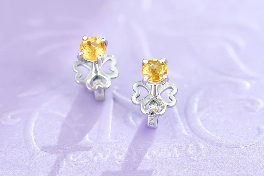 Natural Yellow Sapphire Earrings 14K White Gold | AME Jewellery