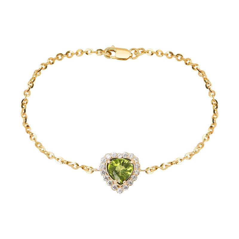 Lắc tay nữ Vàng Đá quý tự nhiên Heart-cut Peridot Bracelet in 14K Yellow Gold by AME Jewellery