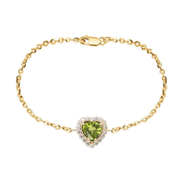 Lắc tay nữ Vàng Đá quý tự nhiên Heart-cut Peridot Bracelet in 14K Yellow Gold | AME Jewellery