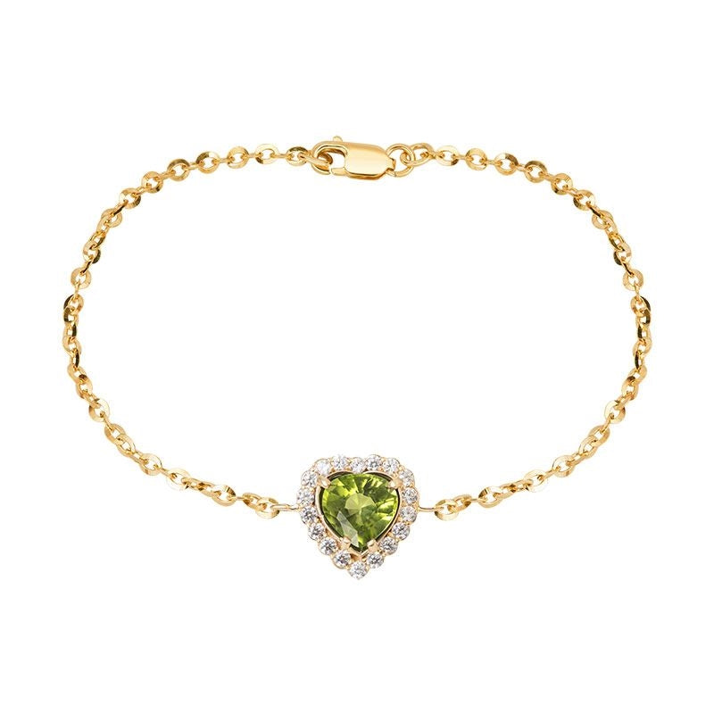 Lắc tay nữ Vàng Đá quý tự nhiên Heart-cut Peridot Bracelet in 14K Yellow Gold | AME Jewellery