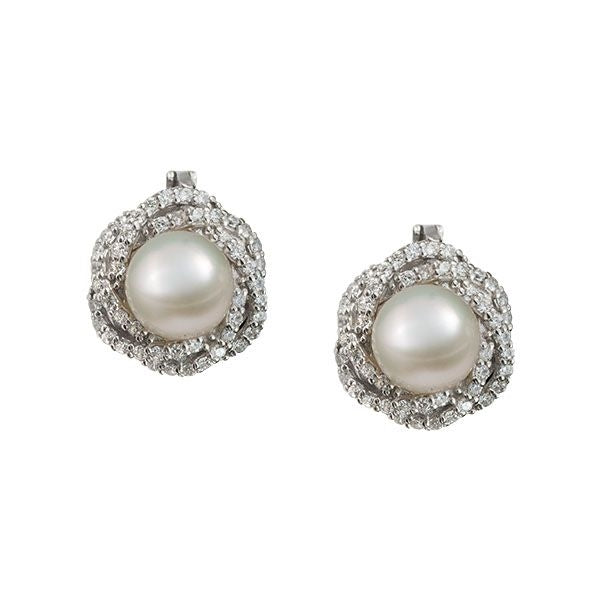 Bông tai Ngọc trai trắng White Freshwater Pearl Halo Nest Earrings by AME Jewellery