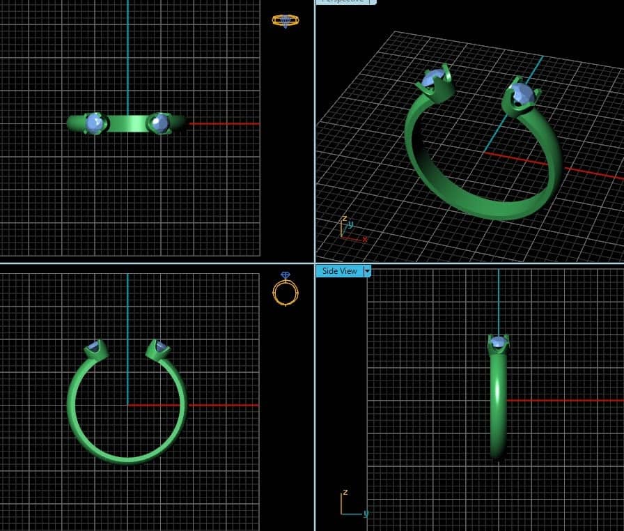 3D Design Two stone ring by AME Jewellery