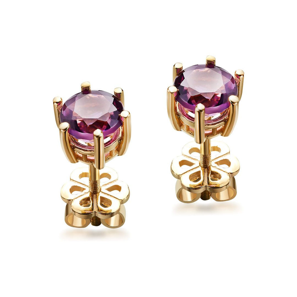 Bông tai Vàng Đá quý thiên nhiên Amethyst 6 prong Earrings in 14K Yellow Gold by AME Jewellery