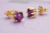 Bông tai Vàng 14K Đá quý thiên nhiên Amethyst 6 prong gold earrings - AME Jewellery
