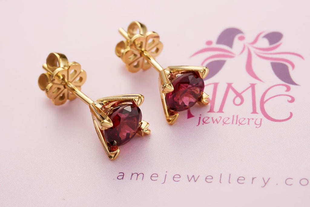 Bông tai Vàng Đá quý thiên nhiên Red Garnet Earrings in 14K Yellow Gold by AME Jewellery