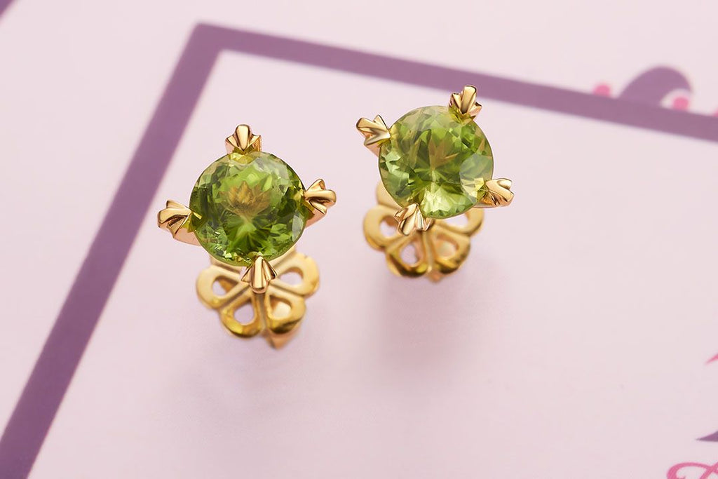 Bông tai Vàng Đá quý tự nhiên Peridot 4-Prong Stud Earrings in 14K Yellow Gold by AME Jewellery