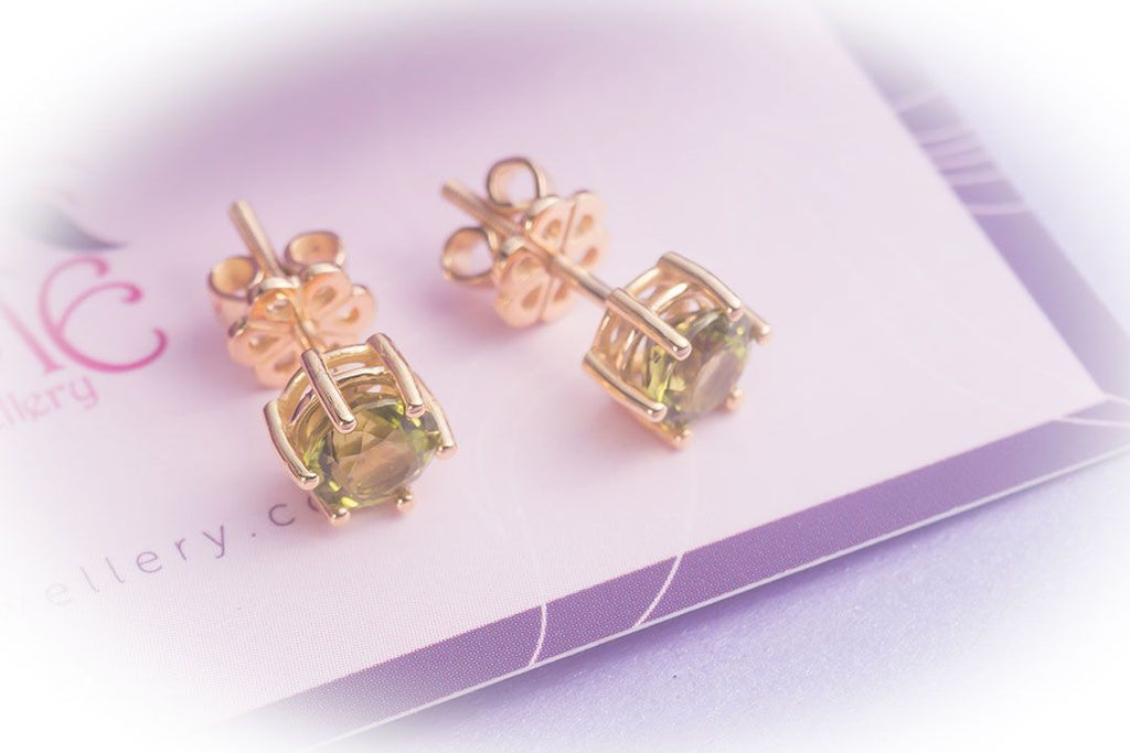 Bông tai Vàng Đá quý tự nhiên Peridot 6-Prong Stud Earrings in 14K Yellow Gold by AME Jewellery