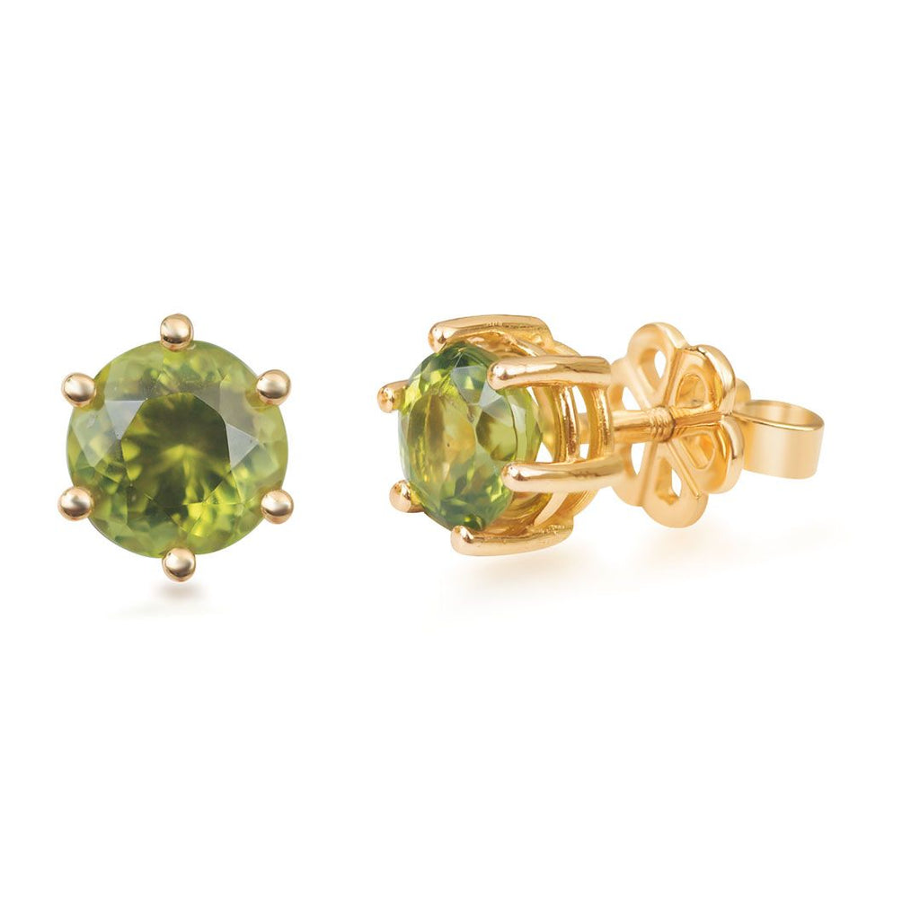 Bông tai Vàng 14K Đá quý tự nhiên Peridot 6-Prong Stud Gold Earrings - AME Jewellery
