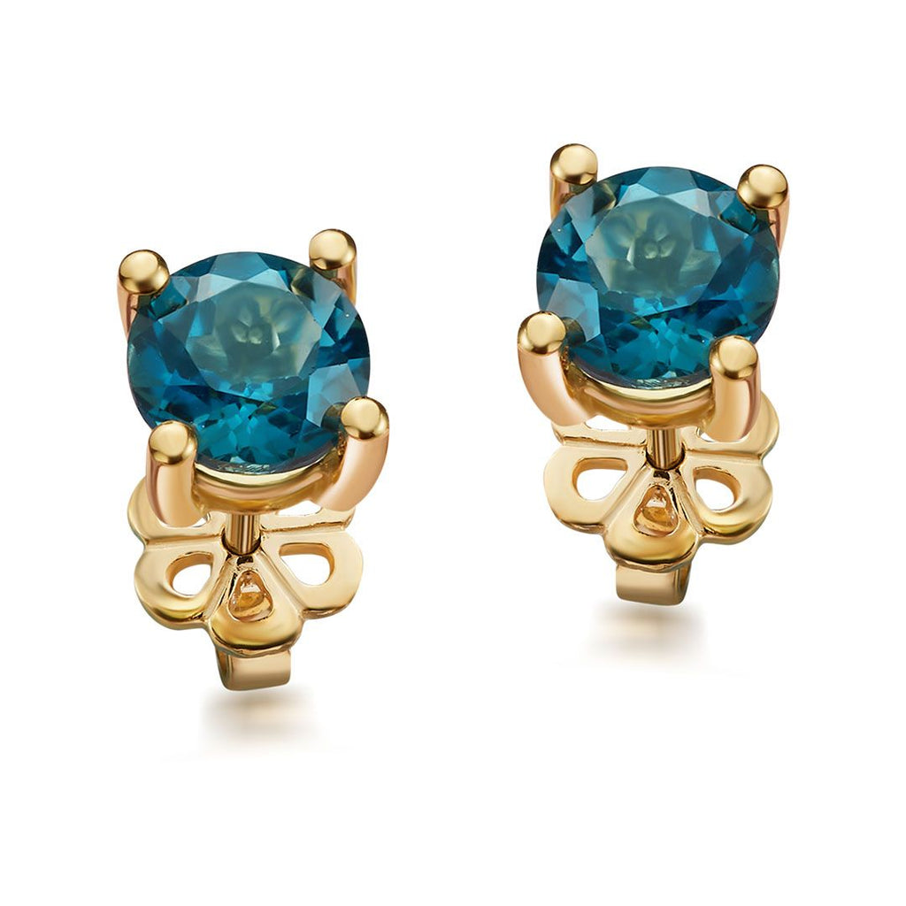 Bông tai Vàng 14K Đá quý London Blue Topaz 4 prong gold earrings - AME Jewellery