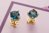 Bông tai Vàng 14K Đá quý London Blue Topaz 4 prong gold earrings - AME Jewellery