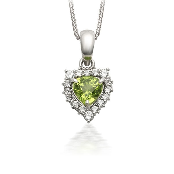 Mặt dây chuyền Đá quý tự nhiên Heart-cut Peridot Silver Halo Pendant Necklace - AME Jewellery