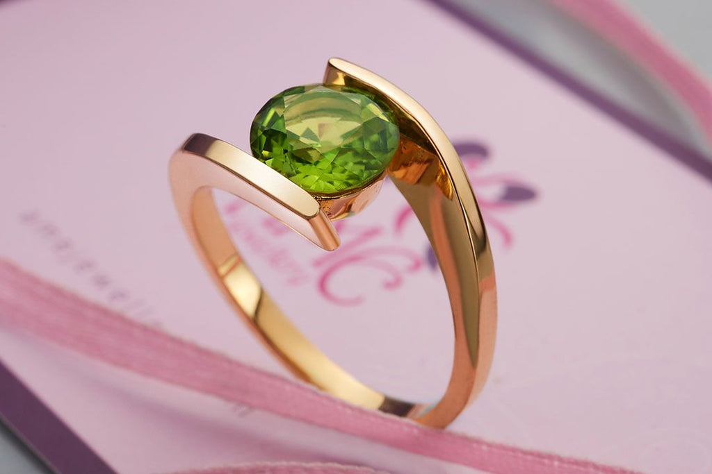 Nhẫn nữ Vàng Đá quý thiên nhiên Peridot Bypass Ring in 14K Yellow Gold by AME Jewellery