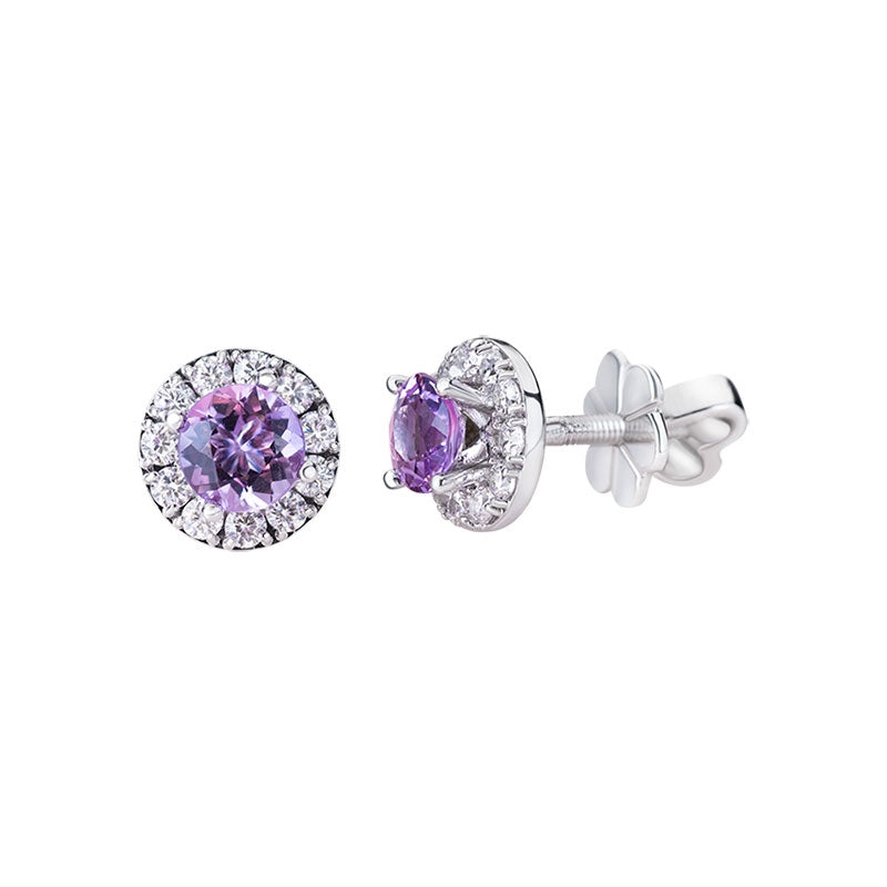 Bông tai Đá quý tự nhiên Amethyst Halo Silver Earrings by AME Jewellery