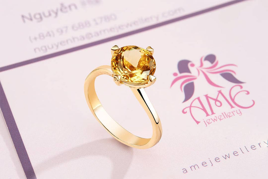 Nhẫn Vàng Đá quý thiên nhiên Citrine Citrine Twist Solitaire Ring 14K Yellow Gold by AME Jewellery