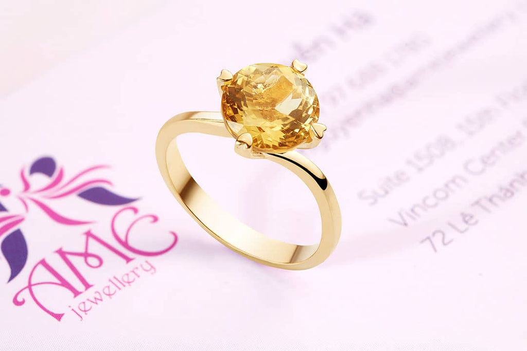 Nhẫn Vàng Đá quý thiên nhiên Citrine Citrine Twist Solitaire Ring 14K Yellow Gold by AME Jewellery