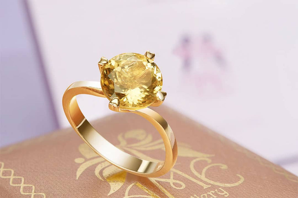 Nhẫn Vàng Đá quý thiên nhiên Citrine Citrine Twist Solitaire Ring 14K Yellow Gold by AME Jewellery