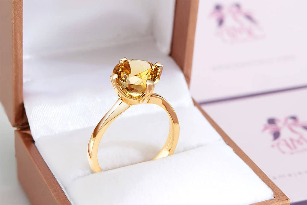 Nhẫn Vàng Đá quý thiên nhiên Citrine Citrine Twist Solitaire Ring 14K Yellow Gold by AME Jewellery