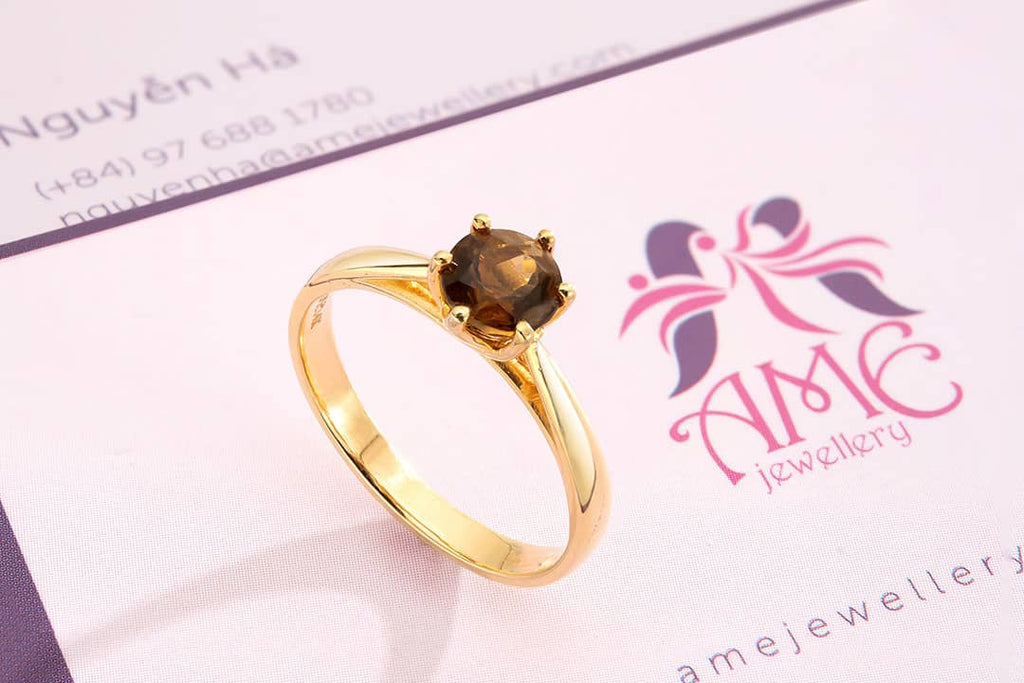 Nhẫn Vàng Đá quý thiên nhiên Brownish Yellow Citrine 6-prong Ring in 14K yellow Gold by AME Jewellery